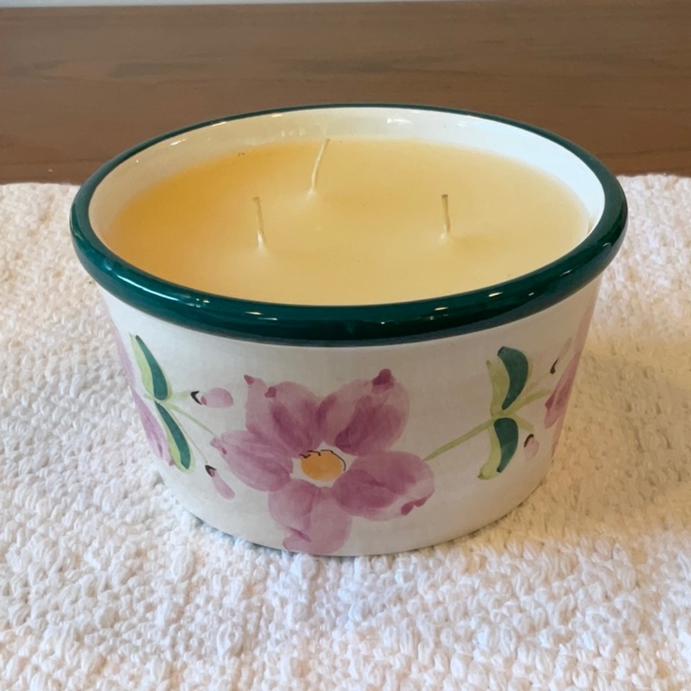 Floral Ceramic Candle Holder - Pink and Green